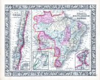 Chili, Brazil, Bolivia, Paraquay and Uruguay,, World Atlas 1864 Mitchells New General Atlas